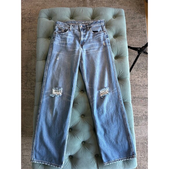Gap Teen Girls Low Stride Size 16 Straight Leg Blue Jeans Distressed - Picture 1 of 8